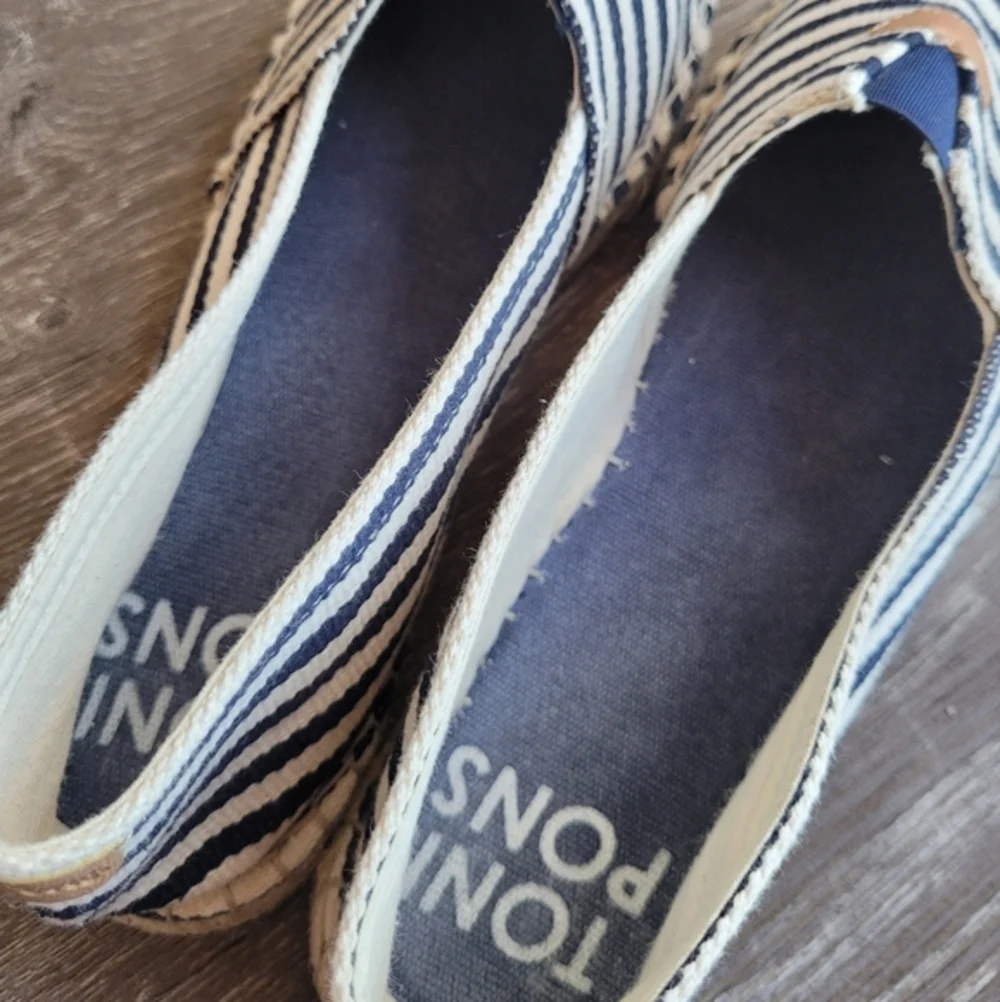 TONI PONS Navy Off White Stripe Espadrille Shoes Size 41